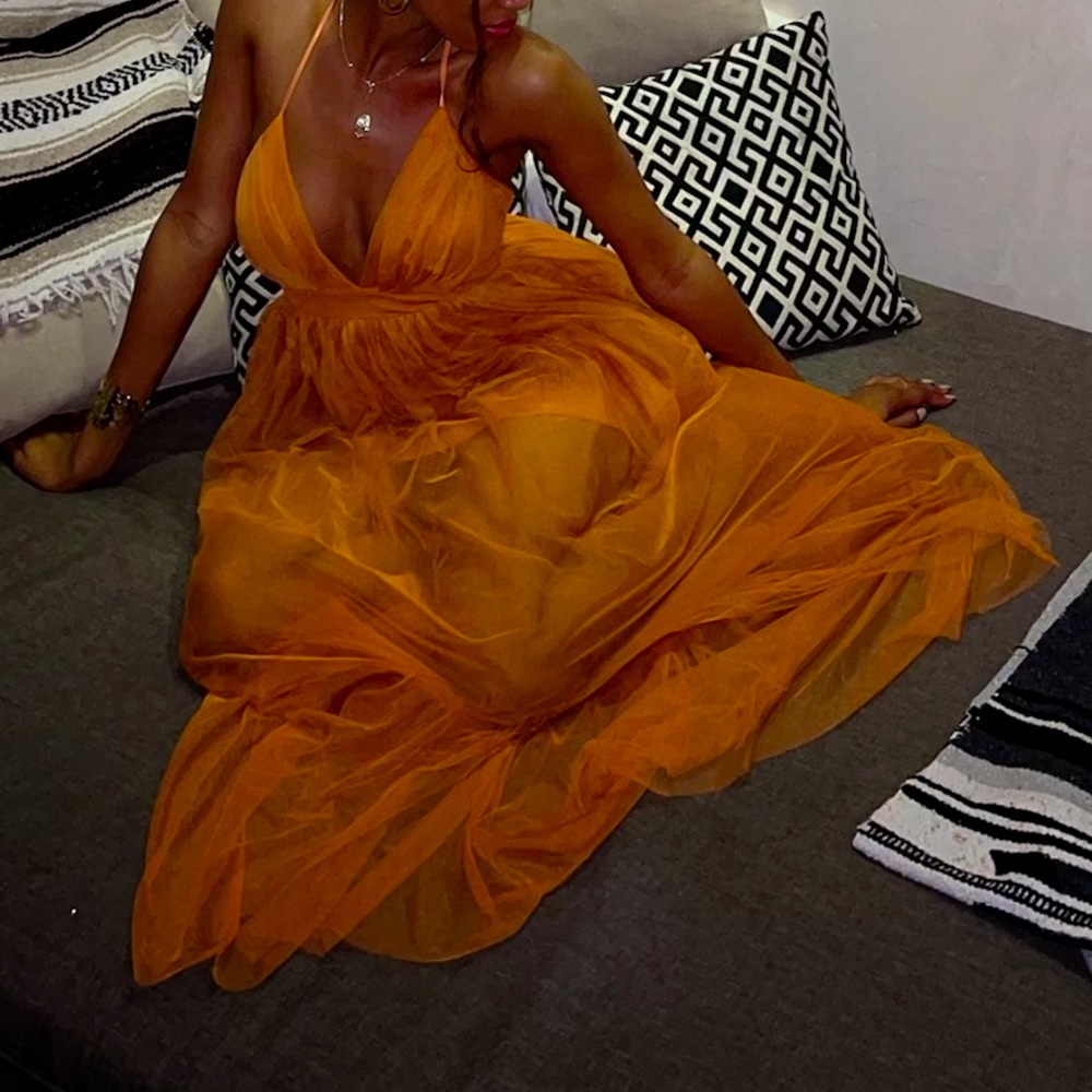 Orange Sheer Maxi Dress